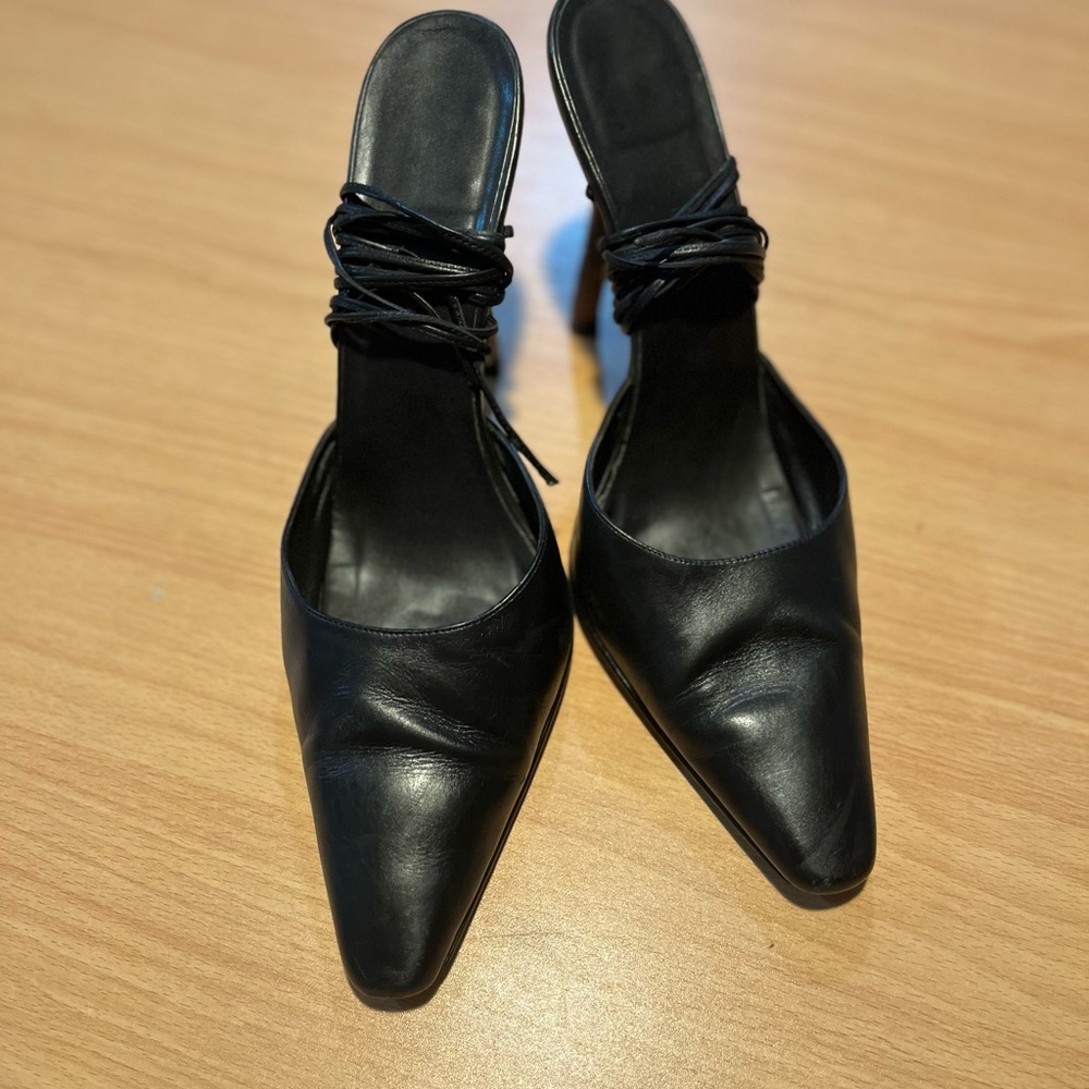 Colin Stuart Black Leather Heels with Ankle Straps